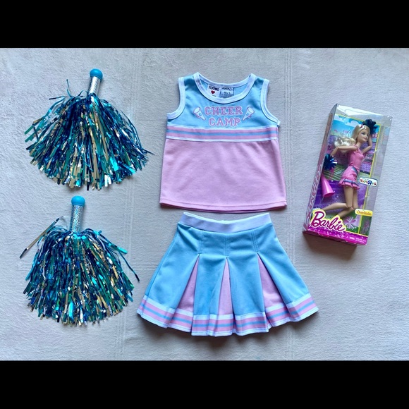 CHEERLEADER Costume, Little Girls Size S (4-6), RARE 2012 Barbie Cheer, Pom-Poms - Picture 2 of 13
